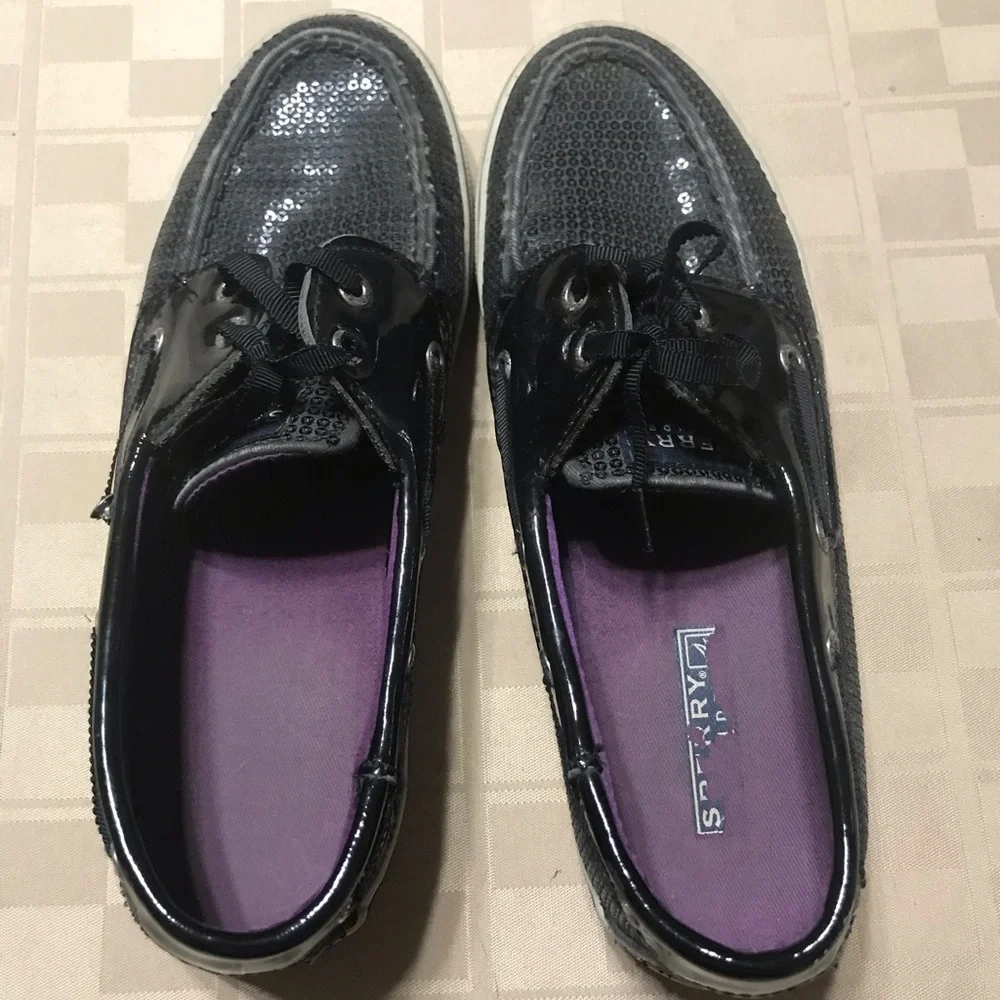 Sperry Top Sider‎ Slip Casual Shoes Black Sparkles